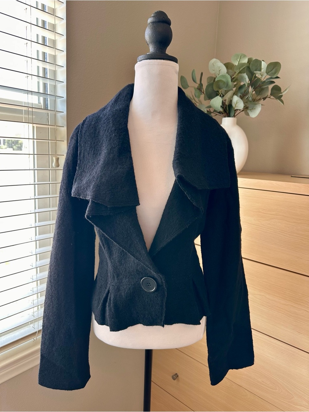 ABS Allen Schwartz Black Single-Button Draped Collar Wool Blazer